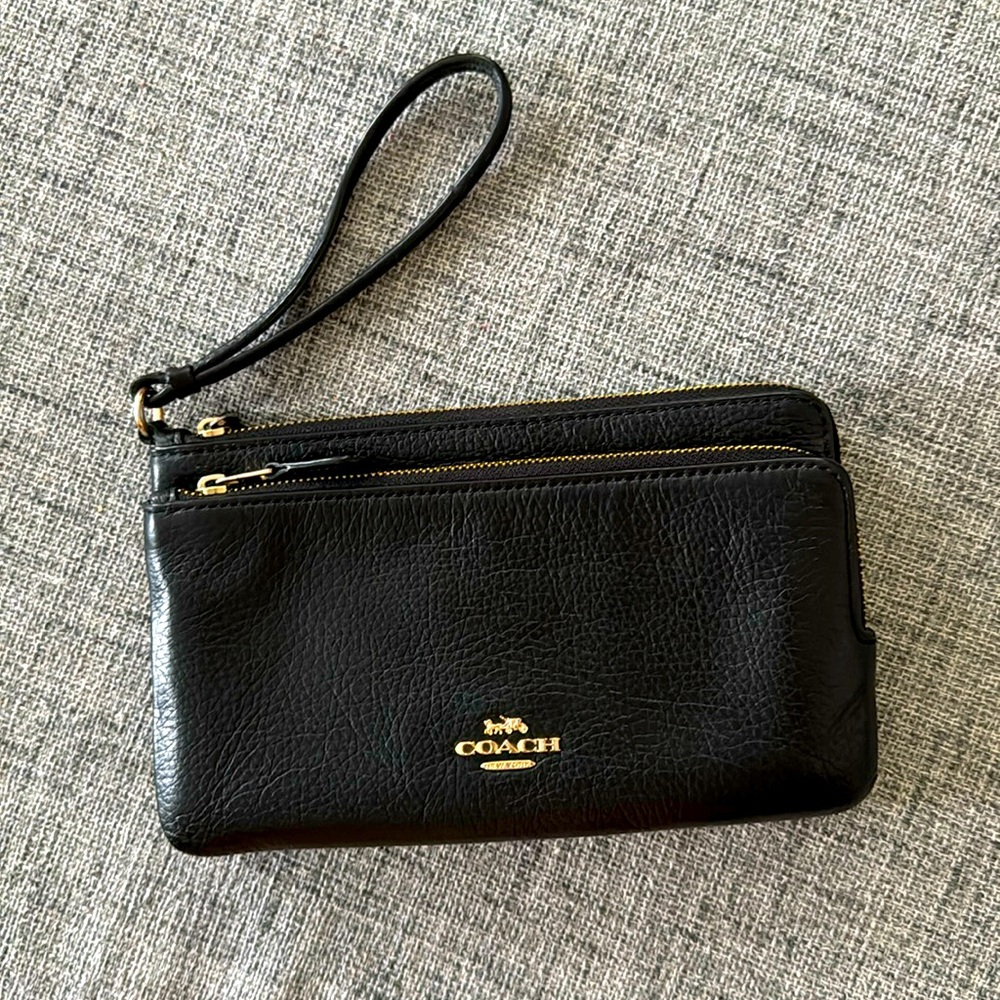 Coach Double Zip Black Wristlet/Wallet